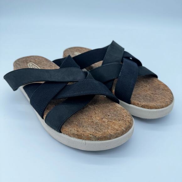 EUC Keen Elle Mixed Slide Sandal Black‎ Leather Birch 9 Womens - Picture 1 of 7